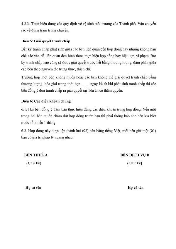 Mẫu hợp đồng thu gom rác thải sinh hoạt mới nhất